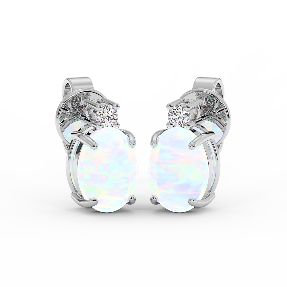 18K Gold Diamond Opal Earrings
